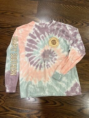 Simply Southern Kids Tie-Dye Long Sleeve Tee - Peach, Lavender & Mint